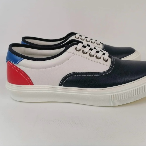 Louis Vuitton leather sneakers with red, blue, and white pattern. - Picture 7 of 14